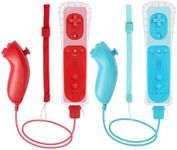 Crifeir Wii Remote Controller and Nunchuck Compatible for Wii/Wii U Console,Wii Controller 2 Pack with Silicone Case and Wrist Strap(BR)