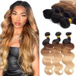 12A Ombre Brazilian Virgin Body Wave Hair 3 Bundles (T1B/30/27,10" 12" 14") Virgin Brazilian Ombre Human Hair Weave Bundles 100% Unprocessed Virgin Remy Hair Bundles 3 Tone Ombre Hair Bundles