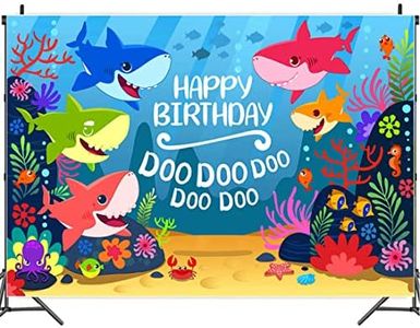 Doyomtoy Shark Vinile Foto Sfondo, Shark Compleanno Festa Sfondo, Sfondo di Squalo Cartone Animato, Baby Shower Sfondo Festa Fotografia Forniture Studio Fotografico Puntelli - 5 x 3.2FT(D paragrafo)