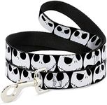 Buckle-Down Dog Leash Nightmare Before Christmas 7 Jack Expressions Black White Available in Different Lengths and Widths for Small Medium Large Dogs and Cats, 4 Feet Long - 1/2" Wide