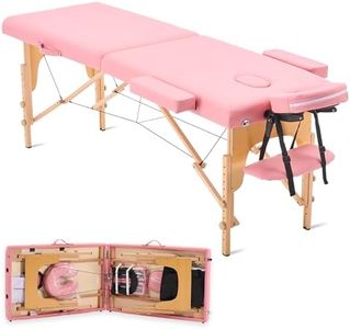 YOUNIKE Portable Foldable Massage Table - Adjustable Height Lightweight Wooden Frame Spa Bed for Tattoo, Facial, Lash, Physical Therapy, Home & Salon Use with Accessories & Non-Woven Bag, Pink