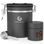 Coffee Gator Stainless Steel Container - Canister with co2 Valve, Scoop and Travel Jar - Medium, Grey