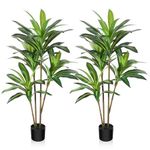 OAKRED Artificial Dracaena Tree, 4FT Tall Fake Plants Artificial Dracaena Plants for Indoor, Fake Trees for Office Home Living Room Floor Patio Greening Porch Decor, Set of 2