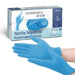 Merrimen Nitrile Gloves - BLUE | Disposable – Box of 100 | Large Ambidextrous Nitrile Gloves | Latex & Powder Free | For Safe Hands Against Allergies