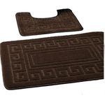 EDS New Greek Style 2 Piece Bath Mat Set Non-Slip 13 Colours (Chocolate)