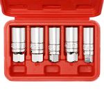 CASOMAN 5 Piece 3/8-Inch Drive Spark Plug Socket Set, 6-Point, Rubber retaining Inserts, 5/8-Inch, 3/4-Inch, 13/16-Inch, 14mm, 18mm