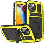 FunnyWin Metal Case for iPhone 14 Plus Aluminum Military Grade Armor Rugged Case with Metal Stand Screen Protector Drop Tested Shockproof Full Cover case for iPhone 14 Plus (Yellow)