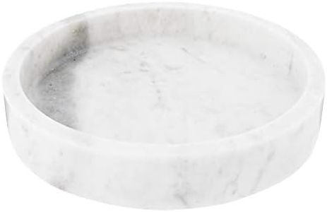 Creative Co-Op Minimalist Round Carved Marble Tray or Charcuterie Board, White, 8"