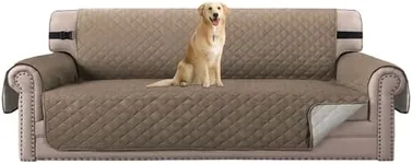 H.VERSAILTEX Reversible Sofa Cover for 3 Cushion Couch Water Resistant Couch Cover for Dogs Non Slip Furniture Protector Cover with Elastic Strap for Pet Cat(Oversized Sofa, Taupe Brown/Beige)