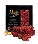 Mughe Gourmet Luxury Zereshk Barberry Turkish Delight with Pistachios and Pomegranate Flavor 360g/13oz - Gourmet Gift Box - Sweet and Sour Zereshk Grape Pistachio Coating - Ideal for Fathers Day, Birthday