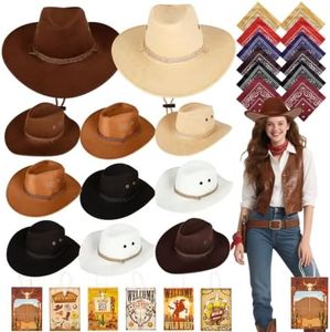 Qonmpcvu 36 PCS Cowboy Hats and Bandanas Bulk for Women Men, Cowboy Party Gift Bags,Cowgirl Cowboy Hat Bulk,Western Theme Party Costumes Cowboy Accessories for Adults Kids Decorations Party