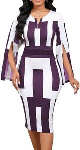 Sexy Split Back Church Dress for Women Elegant Pencil Knee Length Dresses with Long Flowy Slit Sleeve Business Suiting Zipper in Front White Purple