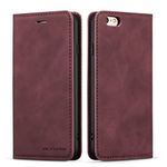 QLTYPRI iPhone 6 Plus/6S Plus Cellular Phone Case, PU Leather Cover with Card Holder, Magnetic Shockproof Flip Wallet Case - Wine Red