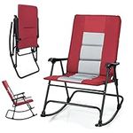 RELAX4LIFE Folding Rocking Chair, Oversized Garden Relaxing Recliner with Padded Back and Armrest, Indoor Outdoor Zero Gravity Seat for Backyard Pool Balcony (Red)