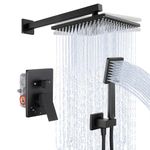 KES Shower Faucet Set Rain Shower Head with Handheld Shower System, Bathroom Shower Combo Wall Mounted Complete Included Valve and Shower Trim Kit Matte Black, XB6223-BK