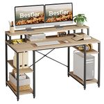 Bestier 140 CM Computer Desk with Monitor Shelf Gaming Desk with Shelves Writing Desk with Storage Ideal Office Desk &Workstation for Small Space (Oak)