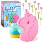 GET FRESH Mini Freezer Ice Packs for Lunch Boxes – 4-Pack Unicorn Small Freezer Blocks for Cool Bags and Lunch Boxes – Colorful Mini Ice Blocks for Kids Lunch Boxes Bags with 10 Flower Food Picks