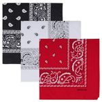 Raylarnia Paisley 3 piece Assorted Cowboy Bandanas Cotton 22 x 22 inch-Black / White / Red