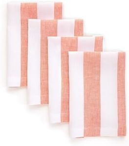 Solino Home Linen Cloth Napkins Set of 4-100% Pure Linen Orange and White Striped Dinner Napkins 20 x 20 Inch for Spring, Summer - Cabana Stripe, Handcrafted and Machine Washable