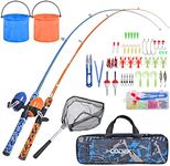 LEOFISHING Kids Fishing Pole Set with Full Starter Kits 2 Set Portable Telescopic Fishing Rod and Spincast Reel Cambos with a Fishing Net and 2 Buckets for Boys Girls and Youth (Blue+Orange)