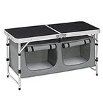 WOLTU Folding Camping Cupboard Kitchen, Height Adjustable Aluminum Camping Table with Storage, Lightweight Picnic Table with Carry Handle for Outdoor Patio BBQ Party, Black + Grey, CPT8139szg