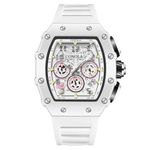 OVERFLY Rectangle Dial Chronograph Luxury Mens Silicone Watch (6826-White)