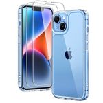 TAURI 3 in 1 Clear for iPhone 14 Case, and 2X HD Screen Protector, [Not Yellowing] [Military Grade Drop Protection] Shockproof Slim iPhone 14 Phone case 6.1"