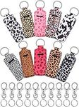 10 Pieces Chapstick Holder Keychain Clip-on Sleeve Chapstick Pouch Lip Balm Holder Sleeve with 10 Metal Key Chains for Travel Daily Accessories, Leopard Style