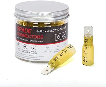HKS 60PCS Male Spade Connector Yellow 12-10 AWG - Heat Shrink Electrical Quick Disconnect Wire Connectors Kit - Tinned Red Copper - Automotive Marine Crimp Connectors - Waterproof and Insulated