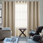 HOMEMONDE Blackout And Sheer Solid Curtains 7 Feet-Door Panels For Bedroom Living Room Curtain Set Of 4,(Beige-84 Inches)