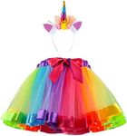 AutoWT Girl Tutu Skirt, Rainbow Tulle Dress Up with Unicorn Headband Baby Girls Ballet Costume for Birthday Party Photography Halloween Children's Day Outfit for 2-8 Years Kids