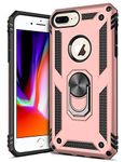 GREATRULY Ring Kickstand Phone Case for iPhone 8 Plus/iPhone 7 Plus,Heavy Duty Drop Protection Case,Hard Shell + Soft TPU + Ring Stand Fits Magnetic Car Mount,Rose Gold