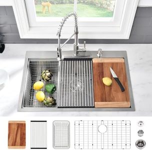 32 Inch Drop In Kitchen Sink Workstation-VASOYO 32x22 Kitchen Sink Drop In Topmount Workstation Kitchen Sink 16 Gauge Stainless Steel 10 Inch Deep Single Bowl Kitchen Sink with Cutting Board