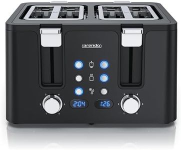 Arendo - Toaster 4 Scheiben Edelstahl - mit Brötchenaufsatz - 4 Schlitze - LED Anzeige Restzeitanzeige – Doppelwandgehäuse - Defrost Funktion - Krümelschublade - 6 Bräunungsgrade - Schwarz