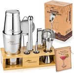 RhinoRoo Cocktail Shaker Set Stainless Steel - Premium Boston Cocktail Set - Bartender Kit with Bamboo Display Stand and Australian Recipe Cards - The Only Bar Set You Need for Fun Cocktails at Home