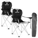 Green Haven Deluxe Padded Camping Chairs - Set of 2 Heavy-Duty Folding Chair Hold up to 120kg - Flat Feet Camping Chairs with Cup Holder and Side Pockets - Comfortable Beach Chairs…