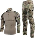 LNFINTDO Men's Military Suit Long Sleeve 1/4 Zip Shirt & Camouflage Trouser Set Rip-Stop Hunting Clothing Camo Woodland Uniform
