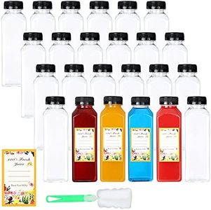DANALLAN 24Pcs12oz Empty Juice Bottles with Caps, Premium Reusable Plastic Bottles Juice Container Transparent Black Leak-Proof Lids for Drink Juice Smoothie Milk Beverages Water