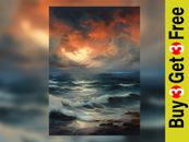 Ember Waves: Oil Print of a Radiant Ocean Sunset 5" x 7"