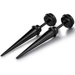 Feilok 2pcs Ear Stretchers Stainless Steel Taper Spike Earrings Rhinestone Studs Cheater, Color Black, One Pair