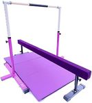 GymPros Professional Gymnastics Bar Kip Bar for Kids 3 in 1 Set with Adjustable Balance Beam, 6'x4' Tumble Mat, Expandable 3 to 5 FT Horizontal Bar Junior Gymnast Gymnastic Bar, Asymmetric Bar Purple