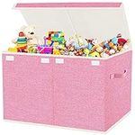 VERONLY Large Toy Box for Girls,Toy Chest for Kids -Collapsible Toy Storage Organizer with Lid Toy Bin Storage Organizer for Nursery, Playroom, Bedroom, Closet, Living Room, Kindergarten (Pink)