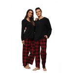 U2SKIIN Mens Pajama Set, Plaid Pajamas for Men Long Sleeve Sleepwear Warm Pjs Set (Black/Red-Black Plaid, L)