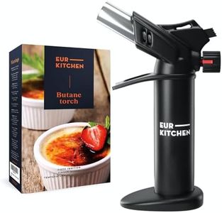 EurKitchen Large Culinary Butane Torch with Safety Lock, Adjustable Flame, Finger Guard- Refillable Kitchen Blow Torch Lighter for Creme Brulee, BBQ, Baking, Soldering, Crafts- Butane Gas Not Included