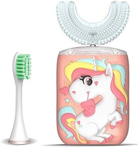 KRX Kids Toothbrush Electric, U Shaped Ultrasonic Automatic Toothbrush with 2 Brush Heads, Six Cleaning Modes, Cartoon Modeling Design for Kids, Special for Birthday Gift (Pink, Kids 2-7)