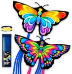 DoinFly Butterflys for Kids, Beautiful Kite Easy to Fly for Beginners with 328 ft Line & Line Winder, Easy to Fly for Beach Trip and Outdoor Activities (2 Butterfly Kites Set)