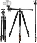 Andoer Camera Tripod 200cm with Arm for DSLR,Horizontal Overhead Shooting Travel Tripod with Center Column 360° Ball Head,Lightweight Aluminum Alloy 1.8KG,Adjustable Monopod Load Capacity 8KG