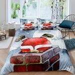 Homewish Christmas Painting Duvet Cover Set Santa and Moon Bedding Set (No Comforter) for Kids Teens Microfiber Comforter Cover with Zipper Ties (1 Duvet Cover + 2 Pillow Cases) Queen Size