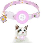 Airtag Cat Collar, JXFUKAL Kitten Collar Breakaway with Silicone Airtag Holder, Bells & Flower Charm for Girl Cats Boy Cats Small Dogs(Purple)