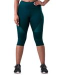 Womink Women's Solid Slim Fit Capri I Polyester Comfortable Elastic High Waist Tights with Mesh Insert I Stretchable 3/4th Length Workout Pant I for Sports Gym Yoga Active Girls (Large, Green)